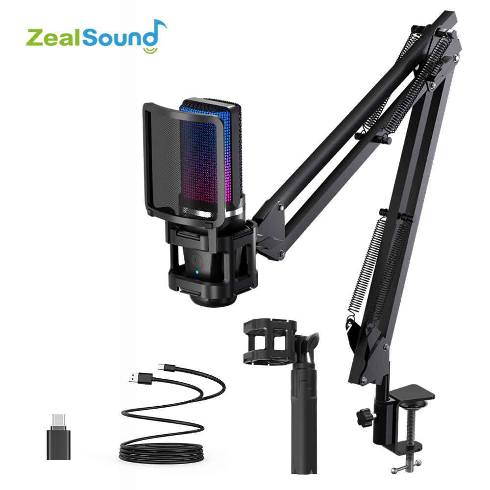 Streaming Mic Condenser - Zealsound RGB Recording Microphone With Articulated
