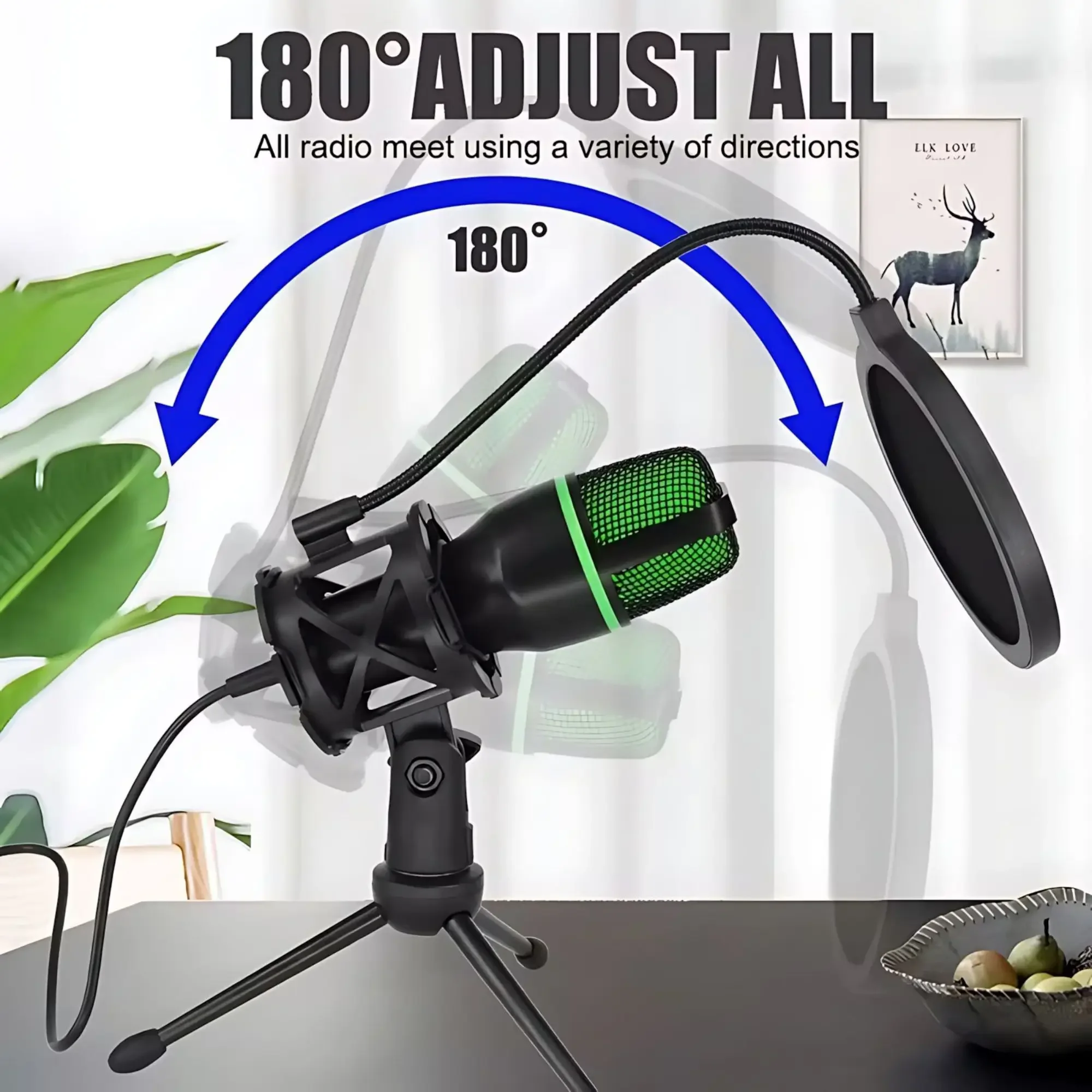 RGB Lighting Microphone Kit wi - Streaming Mic Condenser ulasan dan harga